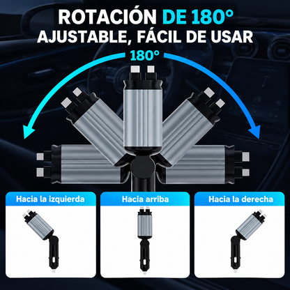 Cargador de Auto 4 en 1 con Cables Retráctiles y Luz Estrellada